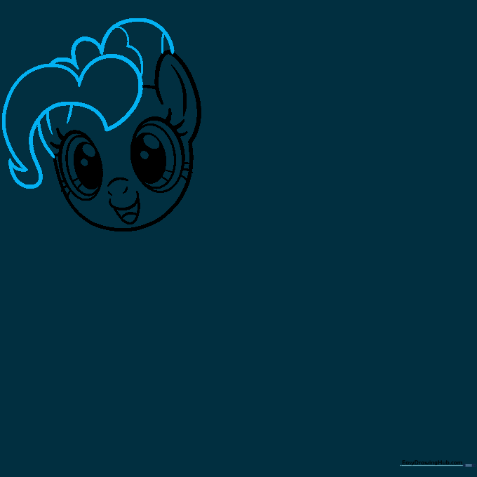 Adding the curly, voluminous mane to the top of Pinkie Pie's head.