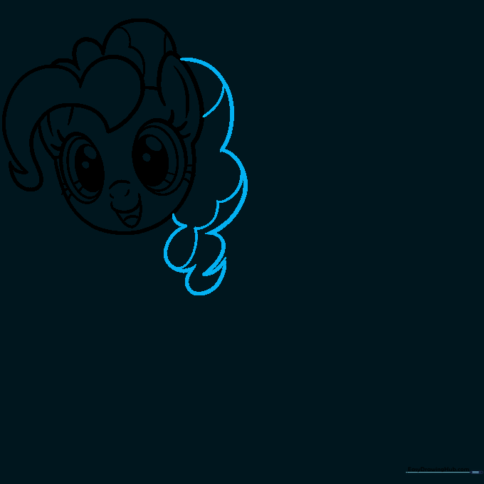 Drawing the mane as it trails down the side of the pony's neck.