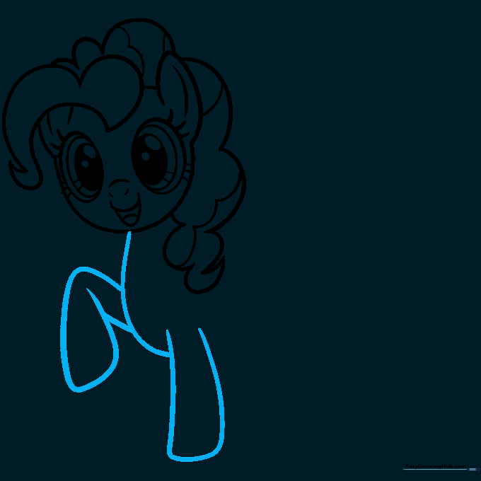 Adding the chest and front legs to the drawing using simple curved lines.