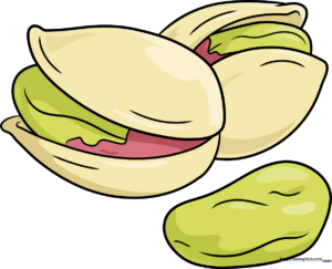 Colorful, finished drawing of three pistachios, perfect for kids' art projects.