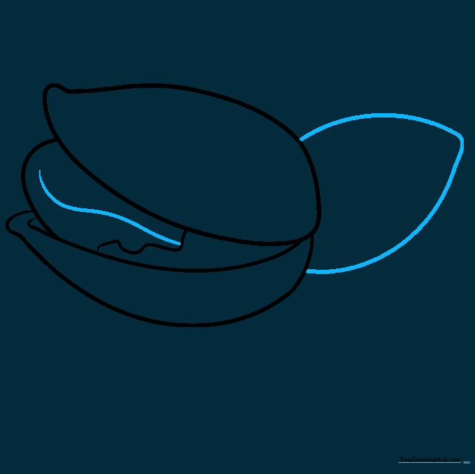 First pistachio detailed and the outline of a second pistachio started.