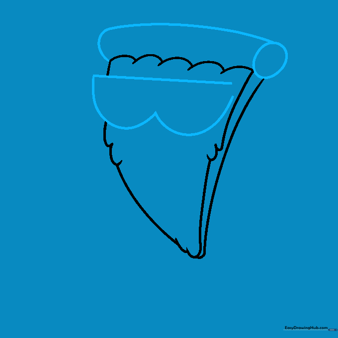 Pizza slice with cartoon sunglasses sketched onto the center.