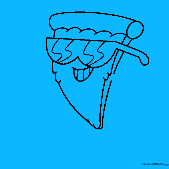 Pizza slice with pepperoni toppings added and the beginning of an arm extending from the side.