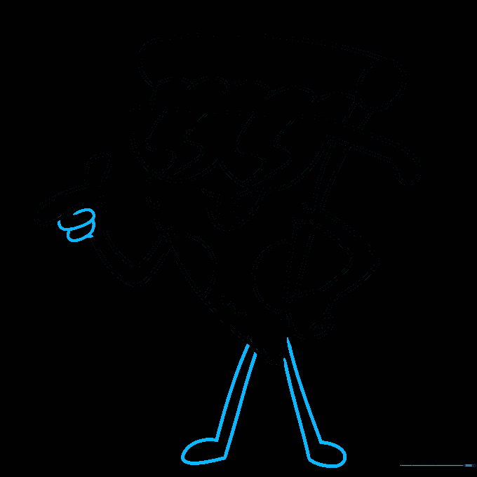 Full outline of Pizza Steve including arms and legs.