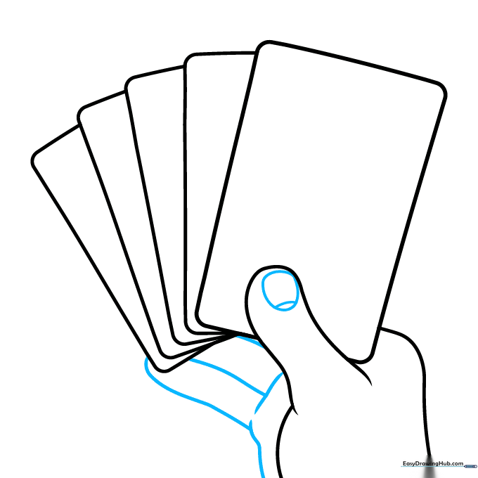 The hand drawing is completed with fingers and a thumbnail added to the card-holding pose.