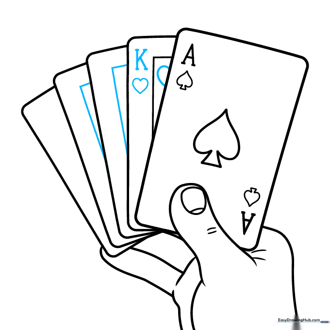 The second card is detailed with a 'K' and a heart, demonstrating how to draw partial symbols.