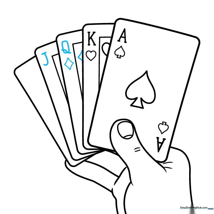 The third and fourth cards are detailed with 'Q' and 'J' labels and their respective suit symbols.