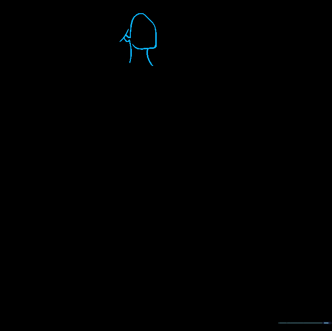Pencil sketch showing the side profile outline of Pocahontas's face, ear, and neck on a white background.