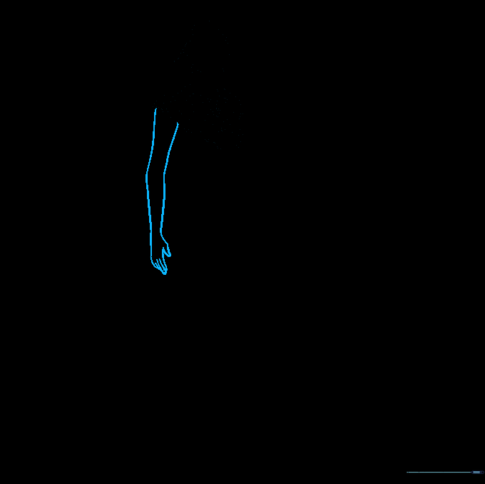 Sketch of Pocahontas's arm extended with the hand clearly defined.