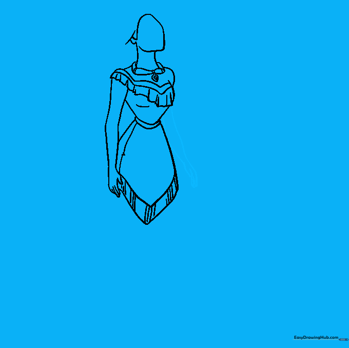 Sketch showing the second arm added to the Pocahontas figure.