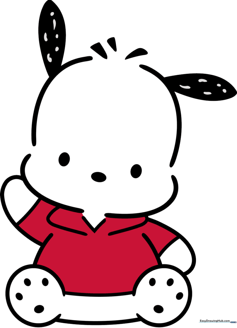 A vibrant, finished illustration of Pochacco, the Sanrio puppy, used as the featured image for the drawing tutorial.