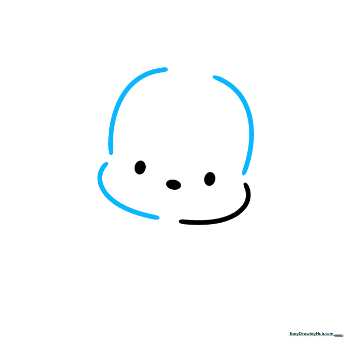 Pochacco's head outline completed with curved lines forming the cheeks and rounded top.