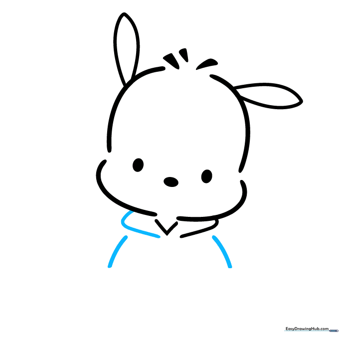Pochacco drawing showing the completed collar and the outline of his torso.