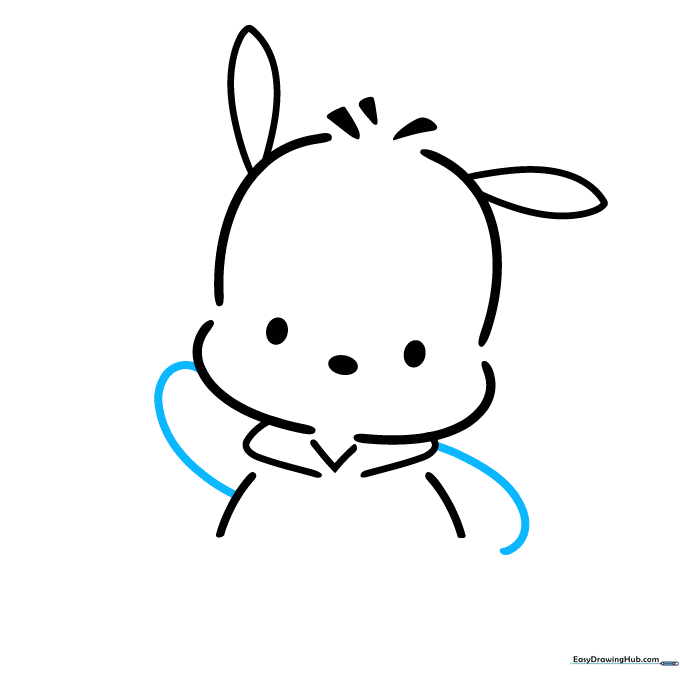 Pochacco drawing with two simple, rounded arm shapes added to the sides of the torso.