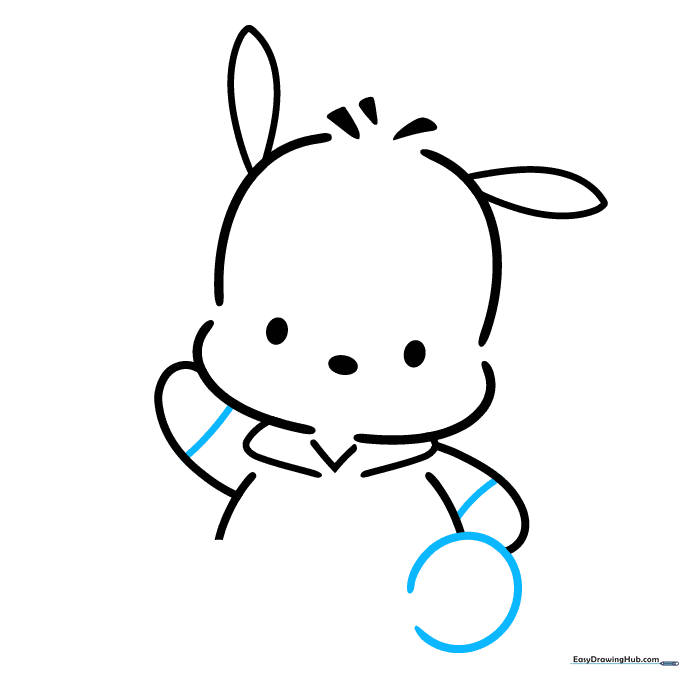 Pochacco drawing showing sleeve details on the arms and the start of one foot.