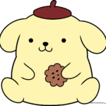 Finished Pompompurin illustration featuring the character holding a cookie, ready for coloring.