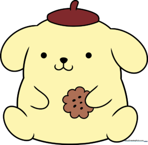 Finished Pompompurin illustration featuring the character holding a cookie, ready for coloring.