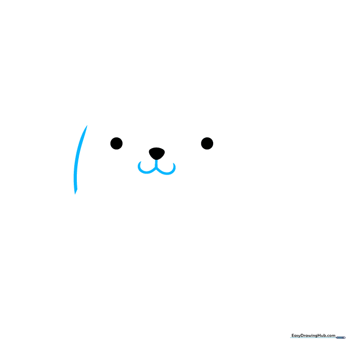 Drawing a shallow W-shaped mouth and the initial curved outline of the character's cheek.