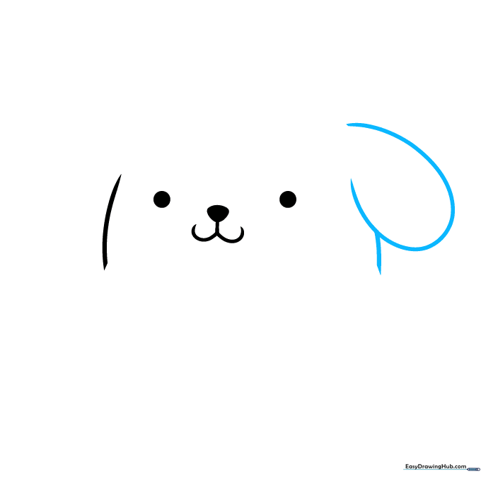 Adding a long, rounded, floppy ear to the side of the character's head.