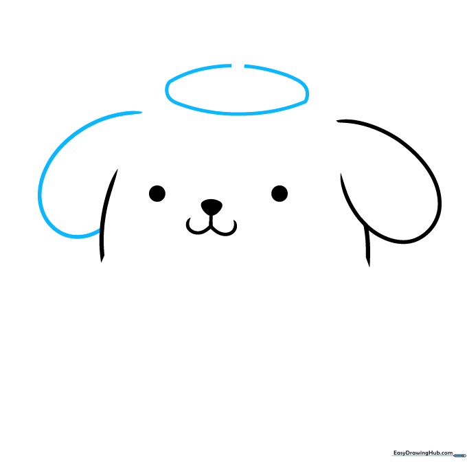 Sketching a flat oval hat on top of the head and a second floppy ear on the opposite side.