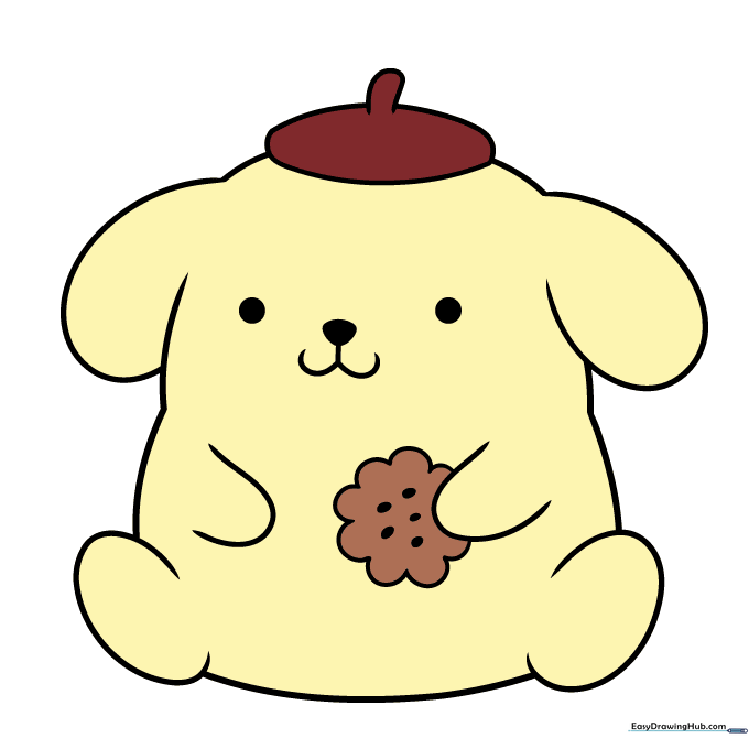 Final colored Pompompurin character with yellow fur and a brown beret.