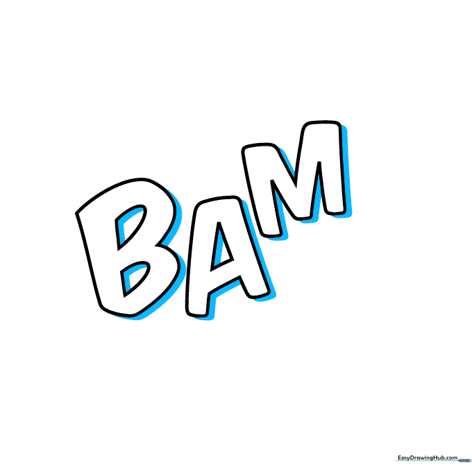 Block letters BAM with added dark shadows on the right side to create a 3D effect.