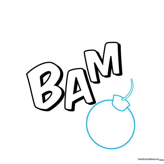 A circular bomb shape with a small fuse tube on top drawn below the BAM text.