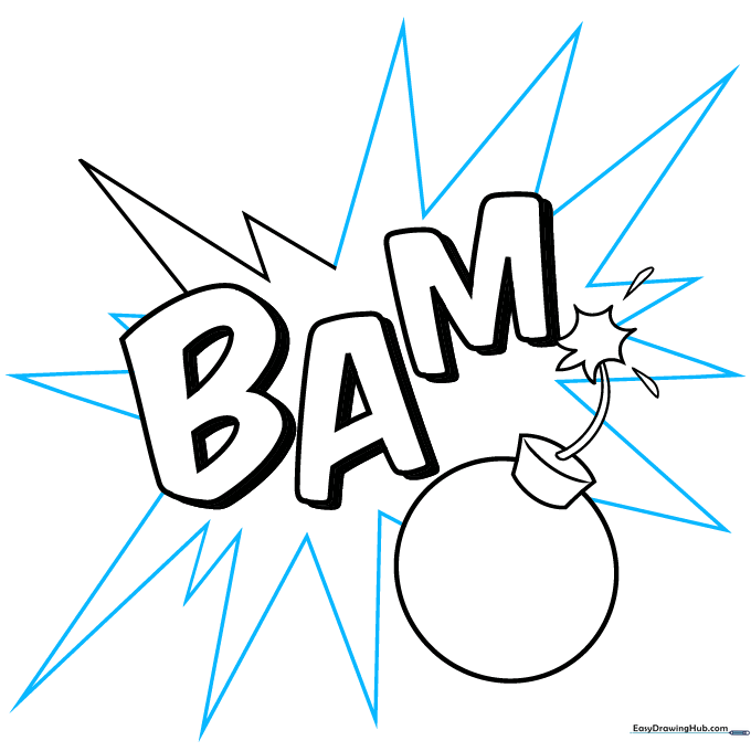 Multiple triangles of different sizes arranged behind the bomb to form a starburst effect.