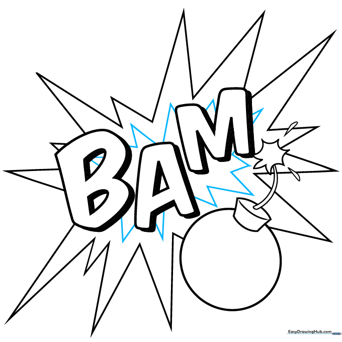 A smaller, detailed starburst shape drawn within the larger explosion outline.