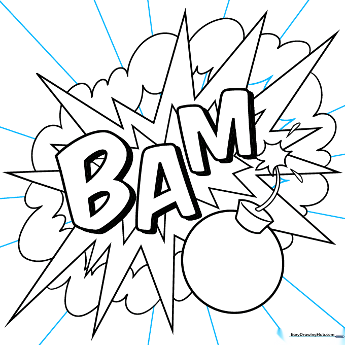Vertical background lines added to the drawing to create a sense of comic book action.