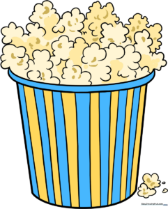 A vibrant, finished drawing of a bucket of popcorn, perfect for art projects.