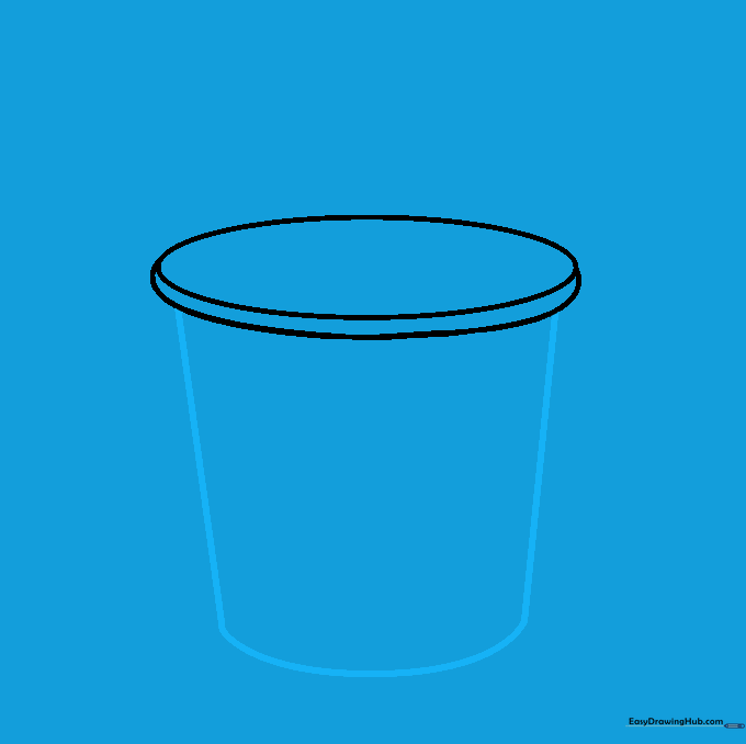 Drawing the sides and bottom of the popcorn bucket using straight lines.