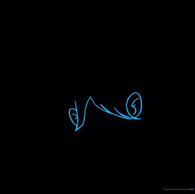 Drawing Poppy's hair bangs and ears using curved lines and ovals.