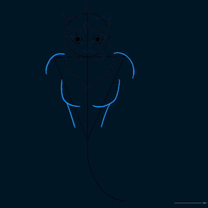 Muscular shoulders and torso outline added to the character.