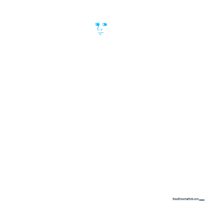 Close-up sketch of Prince Charming's facial features including eyes, nose, and mouth on a white background.