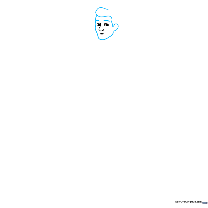 Drawing the hair and eyebrows of Prince Charming with clear, defined lines.