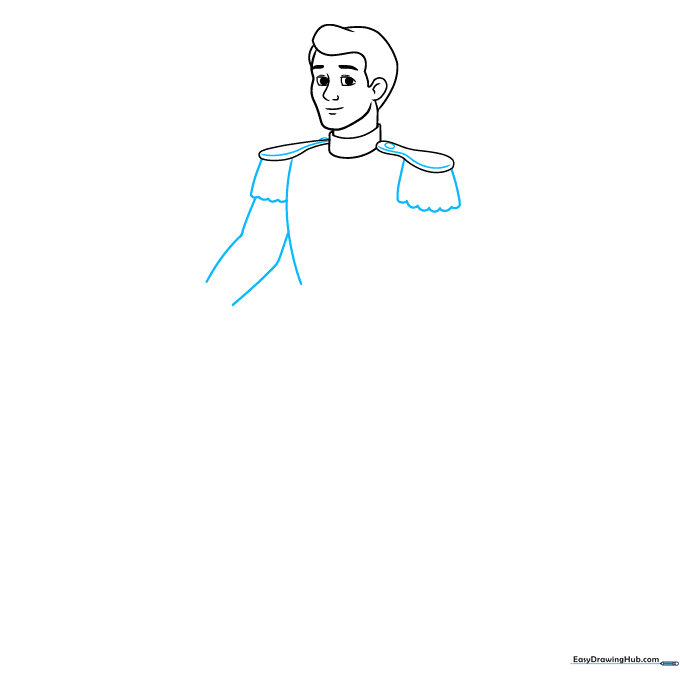 Adding tassel details and torso lines to the Prince Charming drawing.