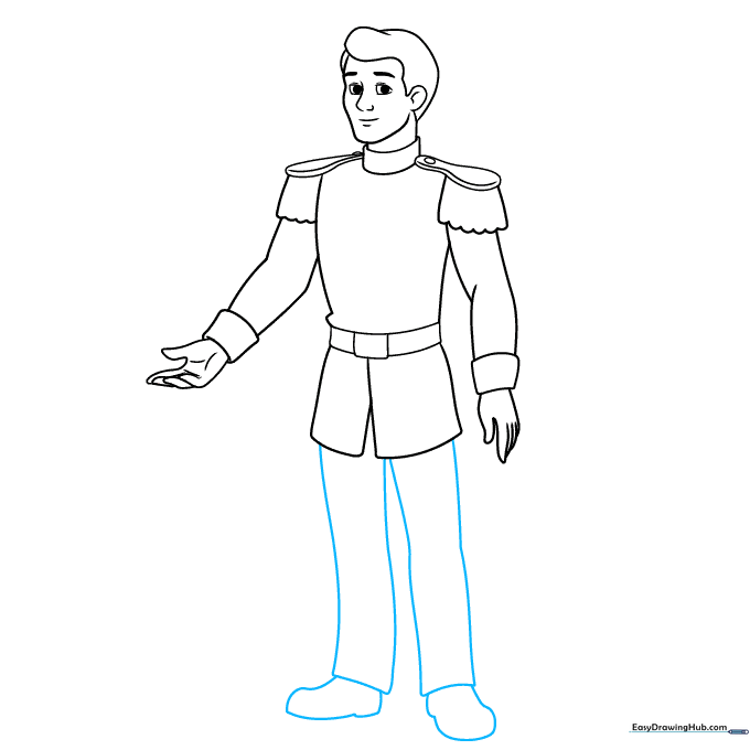 Drawing the legs and boots of Prince Charming.