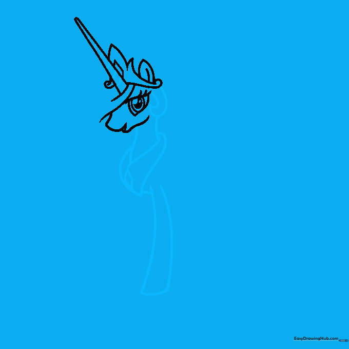 Drawing the neck and gemstone collar of Princess Celestia.