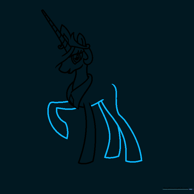 Outlining the legs and belly of the pony character.