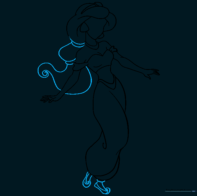 Drawing showing the addition of hair volume and pointed slippers.