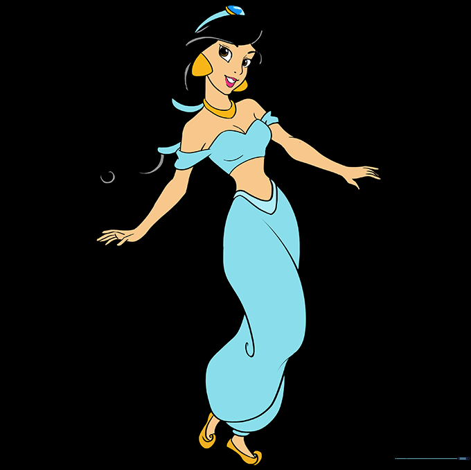 Final colored illustration of Princess Jasmine in her signature blue outfit.