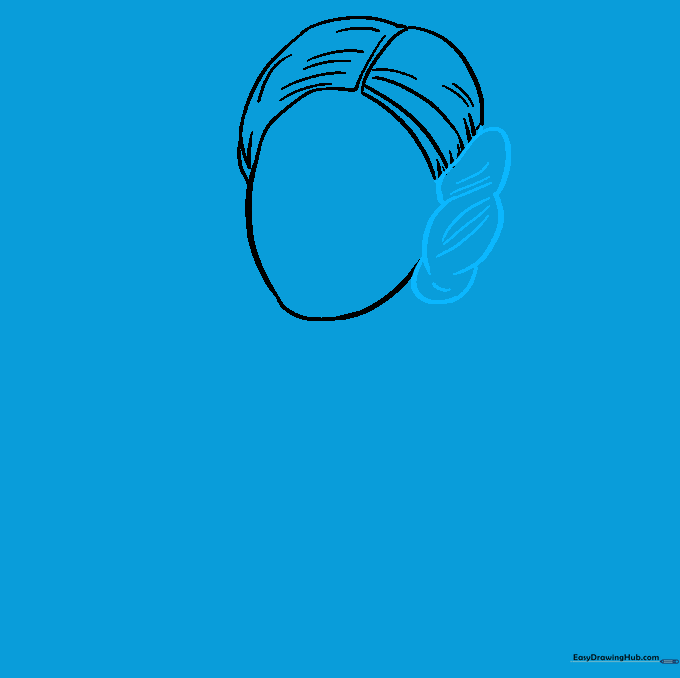 Detailed sketch of Princess Leia's signature side bun, showing three distinct coiled sections.
