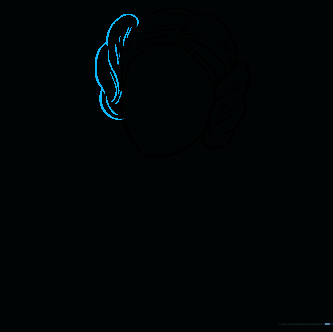 The second hair bun is added to the drawing, completing the iconic hairstyle.