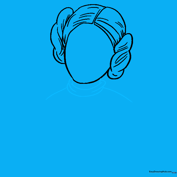 Drawing the neck and the collar of Princess Leia's gown with fabric fold details.