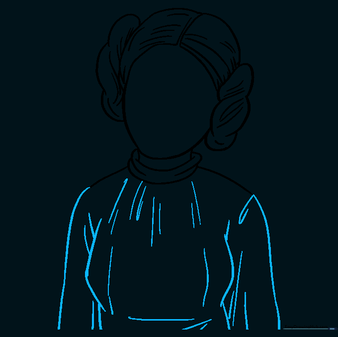 Sketching the shoulders and torso of Princess Leia's gown with seam details.