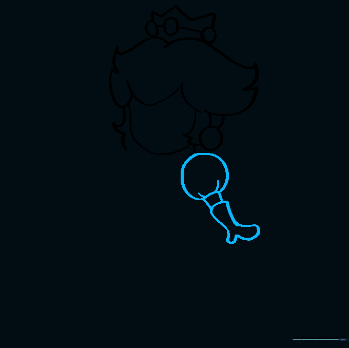 Close-up sketch of Princess Peach's puff sleeve and gloved hand.