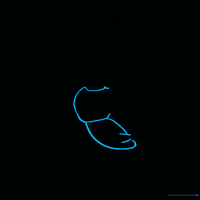 Drawing showing the torso and the upper pannier section of Princess Peach's dress.