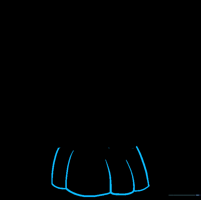 Drawing showing the lower part of the skirt with scalloped edges and fabric fold details.