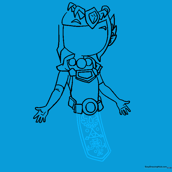 Drawing the Triforce symbol on Zelda's chest area.